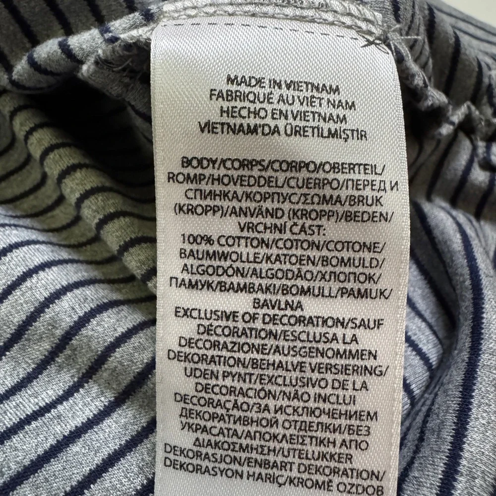 Polo Ralph Lauren Polo Shirt Large Grey Navy Striped Classic Fit Cotton Pony